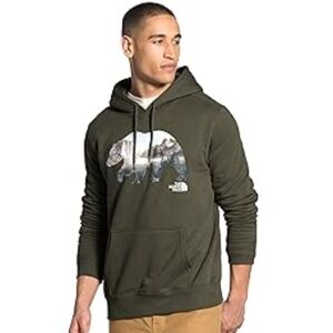 The North Face Bear Landscape Hoodie • Olive Green Graphic Pullover | Size M